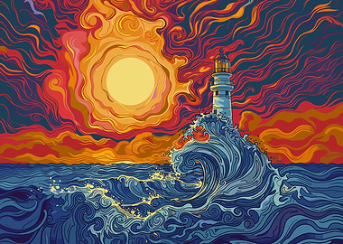 Lighthouse At Sunset Glow