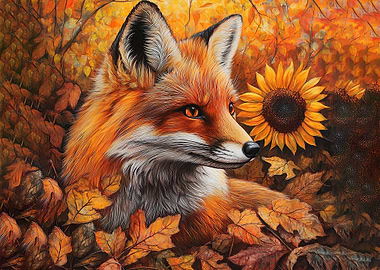 Fox in Autumn Leaves