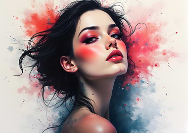 Woman with Red Makeup