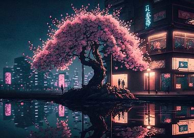 Cherry Blossom Night Japan