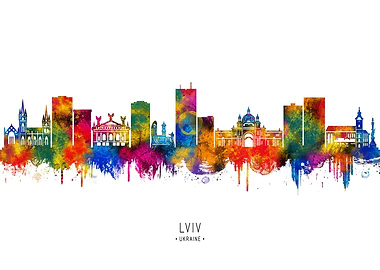 Lviv Skyline Watercolor