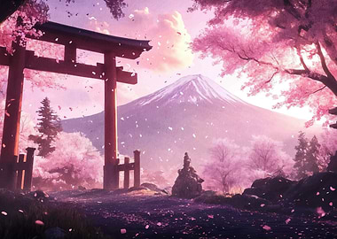 Mount Fuji Cherry Blossom Scene