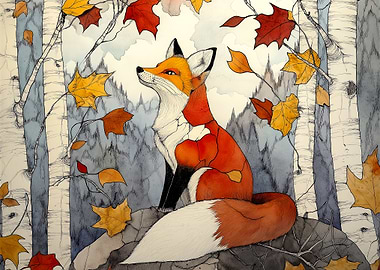 Fox in Autumn Forest