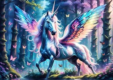 Winged Unicorn in Forest