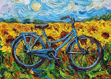 Blue Bicycle in Sunflower Field