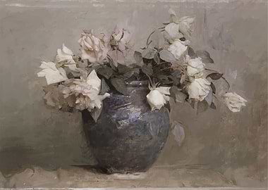 White Roses in Vase