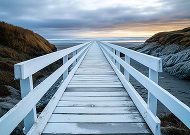 White Wooden Bridge to the Sea