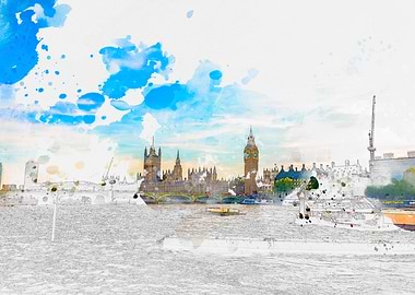 London Skyline Watercolor