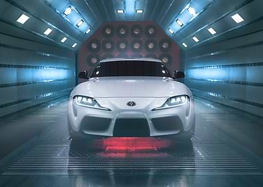 White Toyota Supra in Wind Tunnel