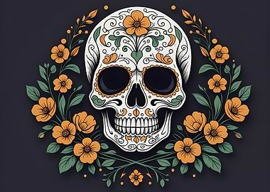 Sugar Skull with Flowers