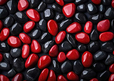Stunning Top-Down View of Red and Black Pebbles – Nature-Inspired Art