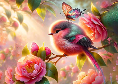 Colorful Bird and Butterfly