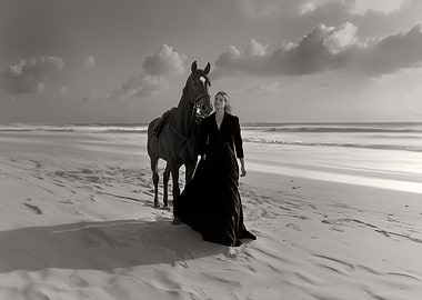 Woman and Horse on Beach