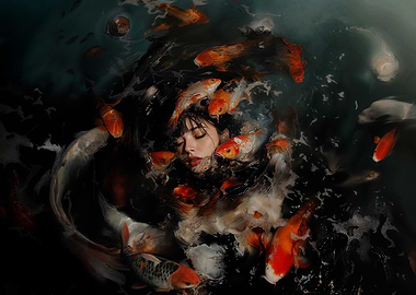 Air, Woman surrounded by fish