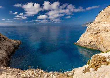 Coastal Cliffs and Azure Sea in Greek Island