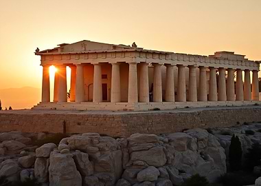 Ancient Greek Temple at Sunset