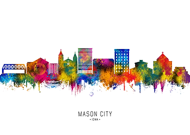 Mason City Skyline Watercolor