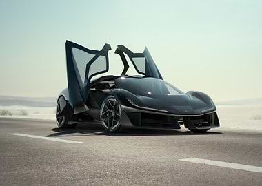 Black Sports Car with Dihedral Doors