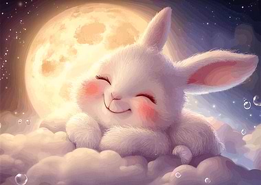 Smiling Bunny on Clouds