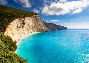 Holiday Greek bay with a sandy beach and sea