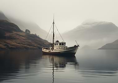 Boat in Misty Fjord