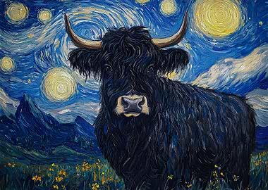 Highland Cow Starry Night