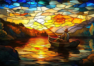 Stained Glass Sunset Fishing