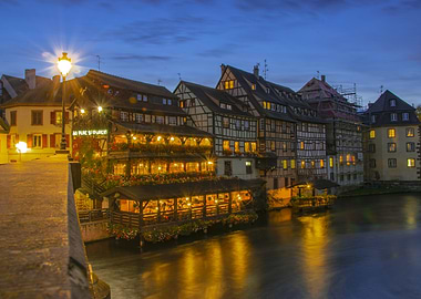 Nighttime Canal in Strasbourg - Alsace, France - Petite France