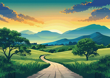 Winding Road Through Hills