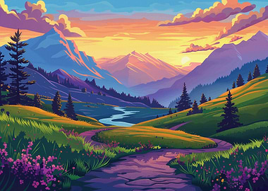 Mountain Sunset Landscape