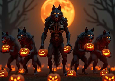 Werewolf Halloween Pumpkins Orange Eyes