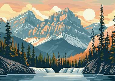 Mountain Waterfall Landscape