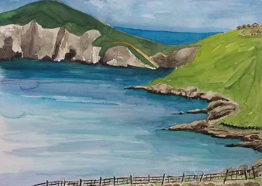 Coastal Watercolor Landscape