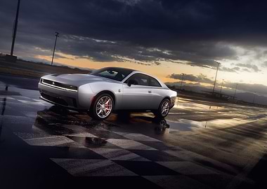 Silver Dodge Challenger on Track