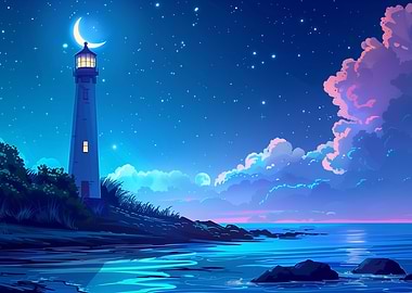 Lighthouse Under Starry Sky