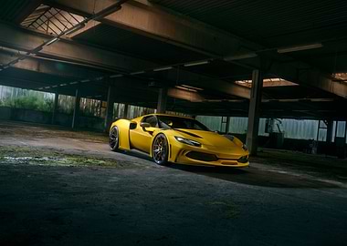 Yellow Sports Car in Garage