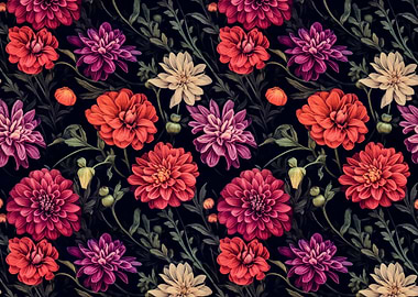 Vibrant Floral Patterns on Black