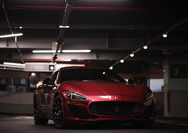 Red Maserati in Garage