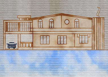 House with Garage and Smoke