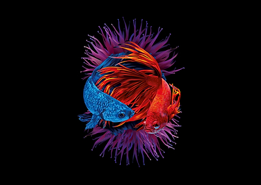 Red and Blue Betta Fish