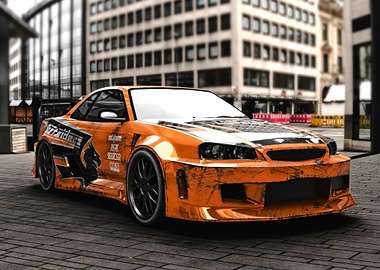 Orange Nissan Skyline R34