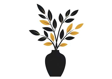 Black Vase with Gold Leaves