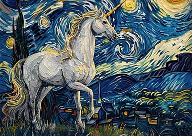 Unicorn in Starry Night