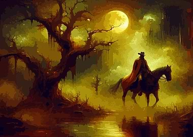 Lone Rider in a Mystical Forest