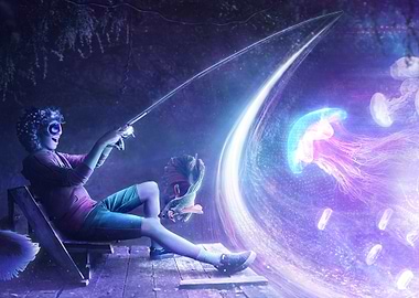 VR Fishing In Neon Cyber Dreamy Lake