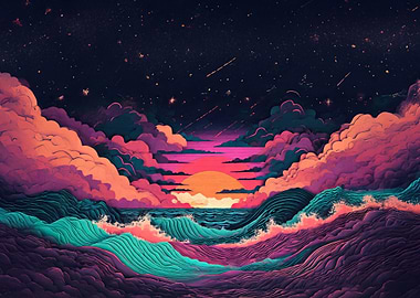 Sunset Ocean Waves | Cosmic Waves at Sunset