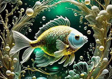 Goldfish in Aquatic Scene
