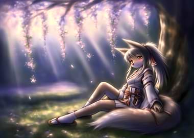 Fox Girl in Forest