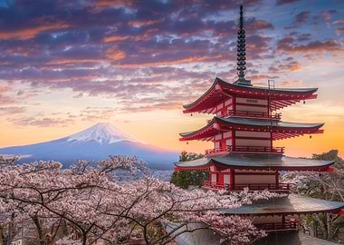 Mount Fuji Pagoda Sunset
