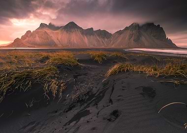 Black Sand Beach and Mountains